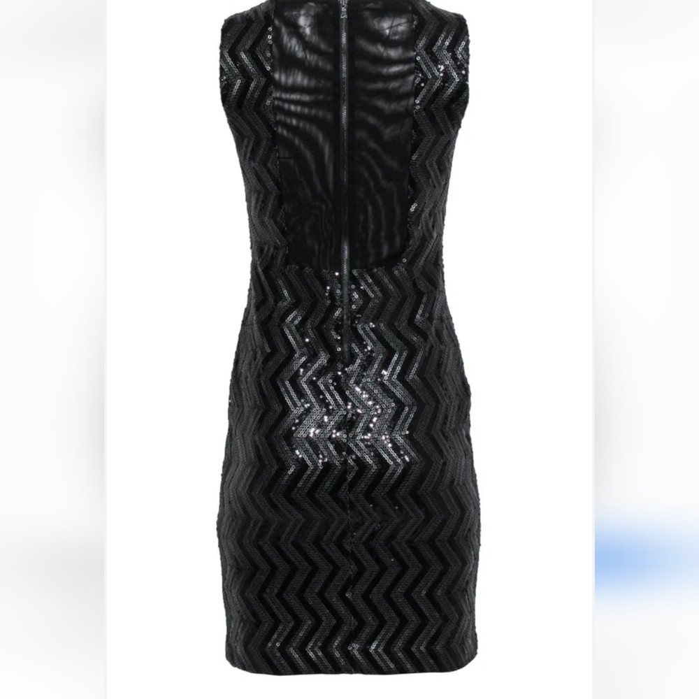Alice +Olivia Black Sequin Chevron Dress w/Back Detail Women's Sz 8 - Picture 8 of 14